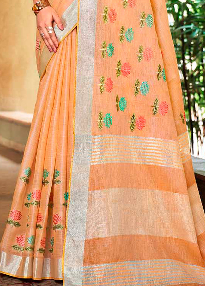 Orange Silk Saree With Blouse Piece - Indian Silk House Agencies