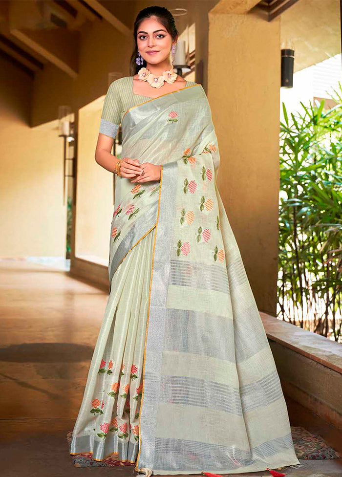 Pista Green Silk Saree With Blouse Piece - Indian Silk House Agencies