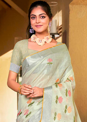 Pista Green Silk Saree With Blouse Piece - Indian Silk House Agencies