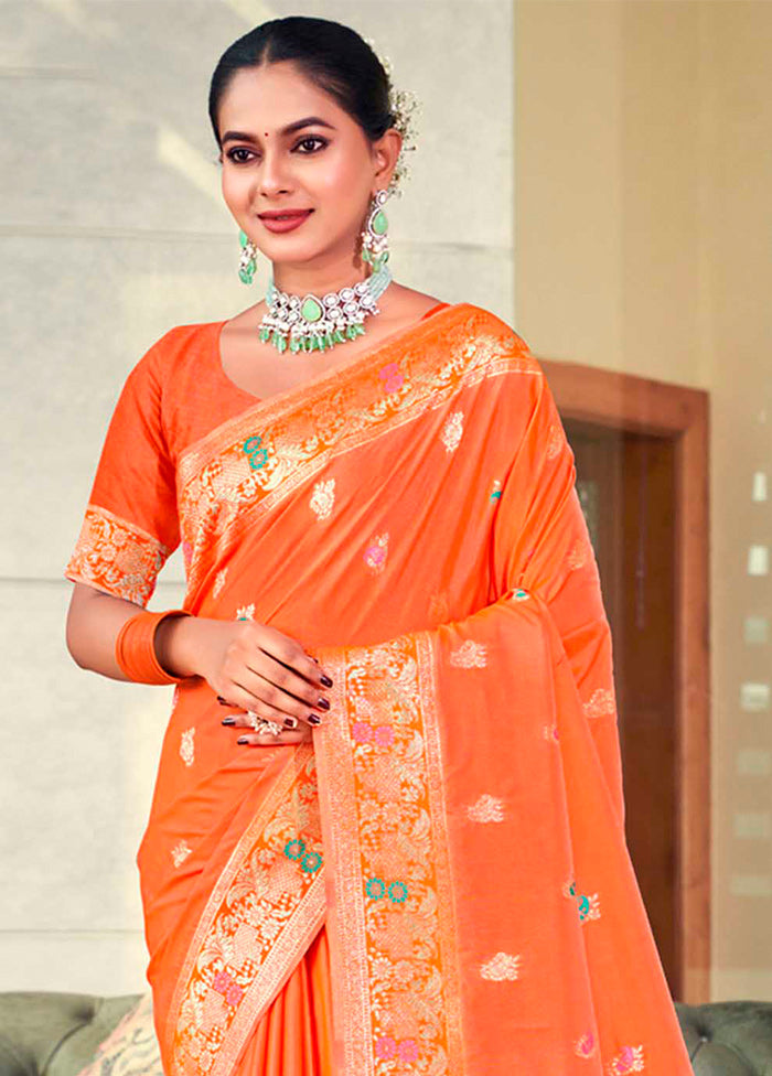 Orange Dupion Silk Saree With Blouse Piece - Indian Silk House Agencies