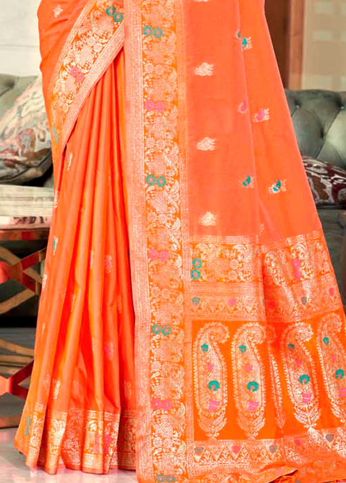 Orange Dupion Silk Saree With Blouse Piece - Indian Silk House Agencies