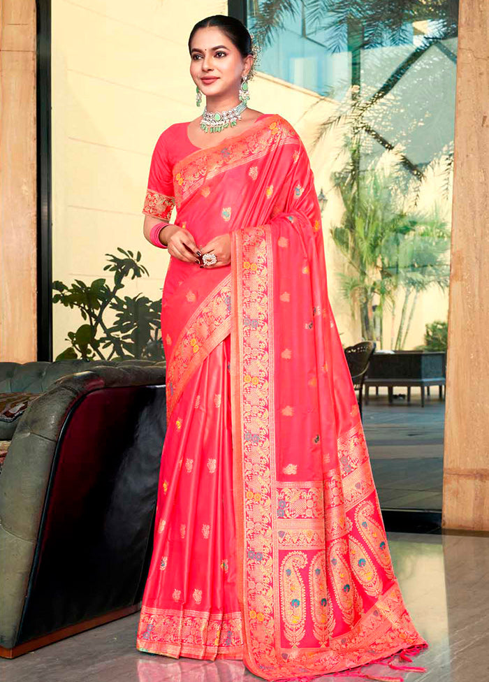 Pink Dupion Silk Saree With Blouse Piece - Indian Silk House Agencies