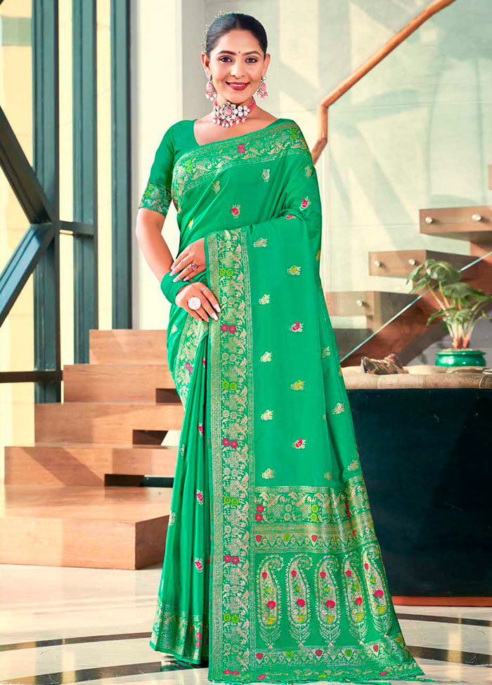 Green Dupion Silk Saree With Blouse Piece - Indian Silk House Agencies