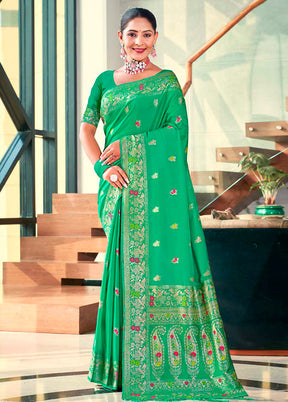 Green Dupion Silk Saree With Blouse Piece - Indian Silk House Agencies