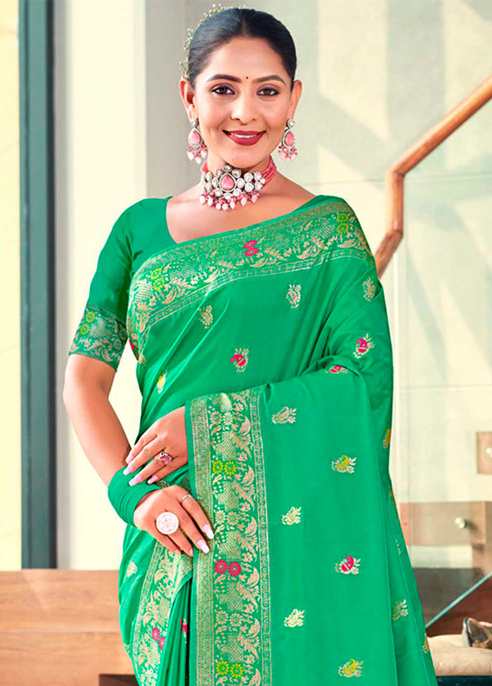 Green Dupion Silk Saree With Blouse Piece - Indian Silk House Agencies