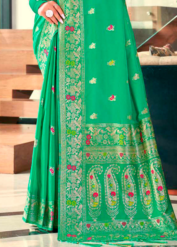 Green Dupion Silk Saree With Blouse Piece - Indian Silk House Agencies