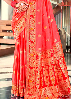 Red Dupion Silk Saree With Blouse Piece - Indian Silk House Agencies