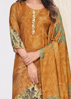 3 Pc Brown Readymade Silk Suit Set - Indian Silk House Agencies