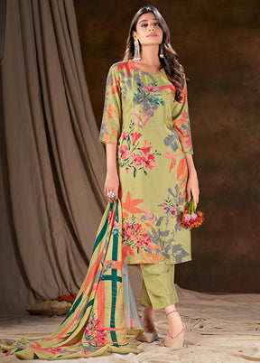 3 Pc Green Readymade Silk Suit Set - Indian Silk House Agencies