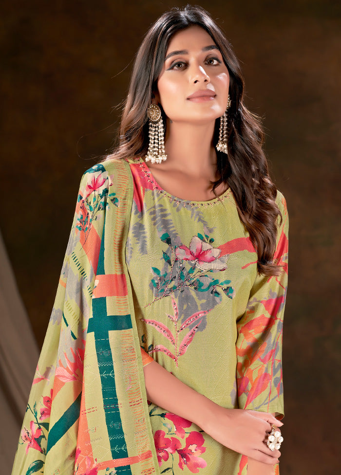 3 Pc Green Readymade Silk Suit Set - Indian Silk House Agencies