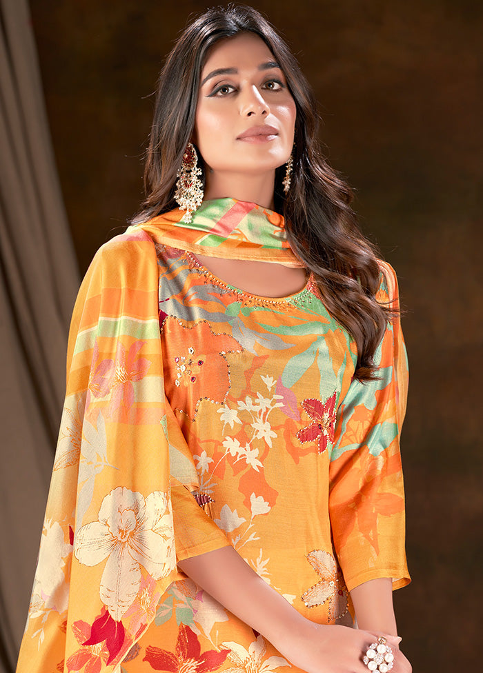 3 Pc Yellow Readymade Silk Suit Set - Indian Silk House Agencies