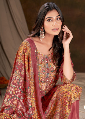 3 Pc Wine Readymade Silk Suit Set - Indian Silk House Agencies