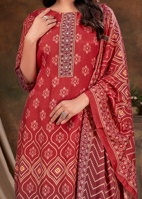 3 Pc Red Readymade Silk Suit Set - Indian Silk House Agencies