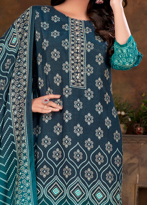 3 Pc Teal Blue Readymade Silk Suit Set - Indian Silk House Agencies