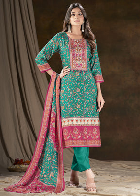 3 Pc Sea Green Readymade Silk Suit Set - Indian Silk House Agencies