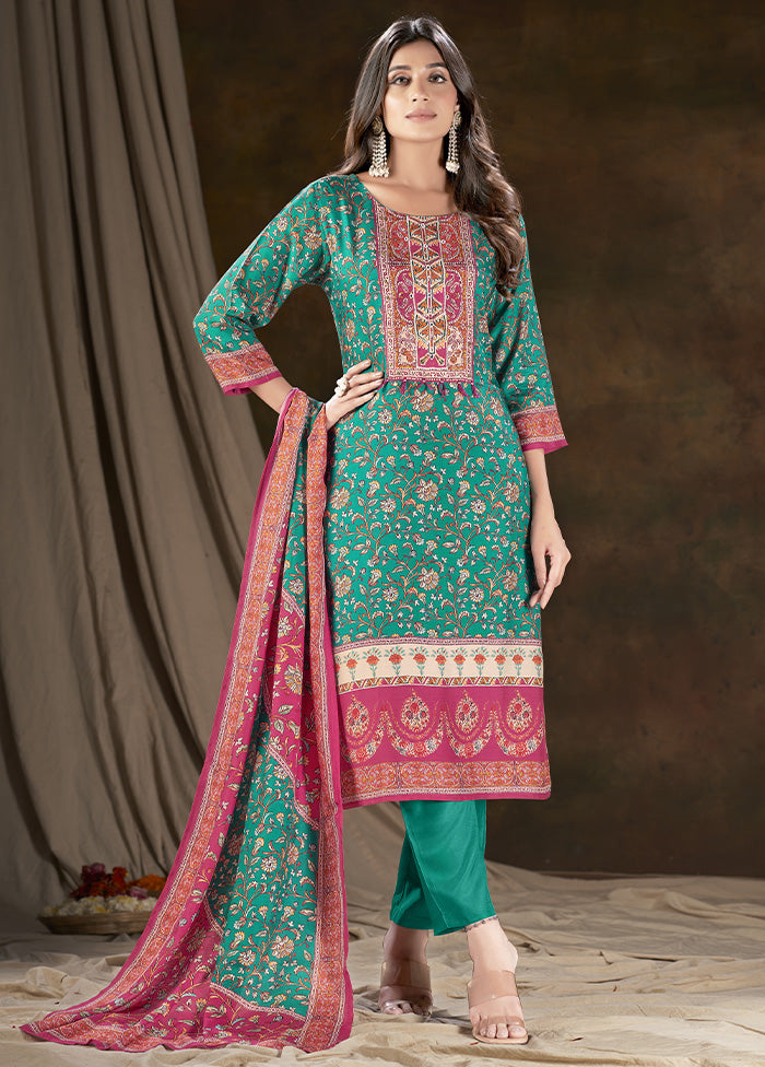 3 Pc Sea Green Readymade Silk Suit Set - Indian Silk House Agencies