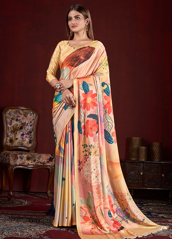 Peach Dupion Silk Saree With Blouse Piece - Indian Silk House Agencies