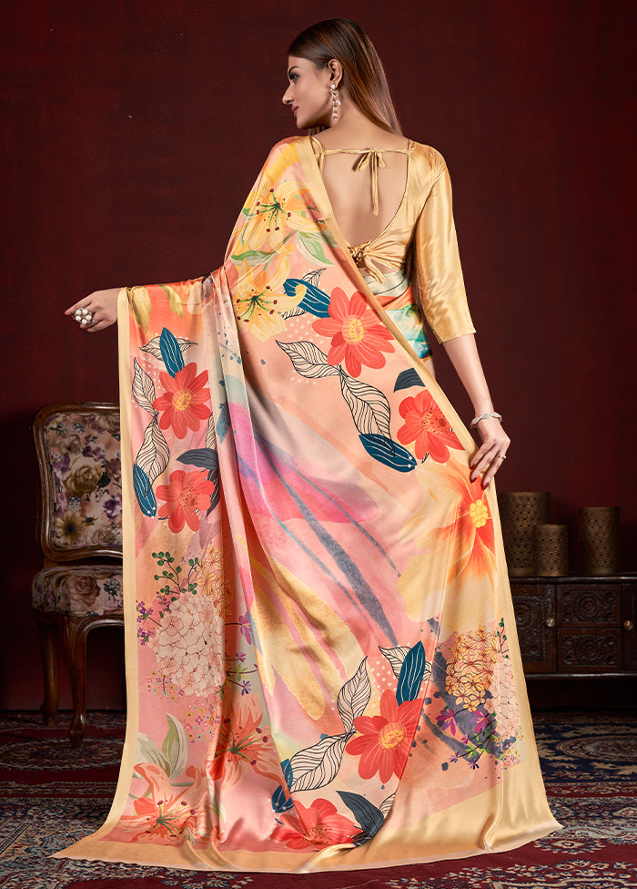 Peach Dupion Silk Saree With Blouse Piece - Indian Silk House Agencies