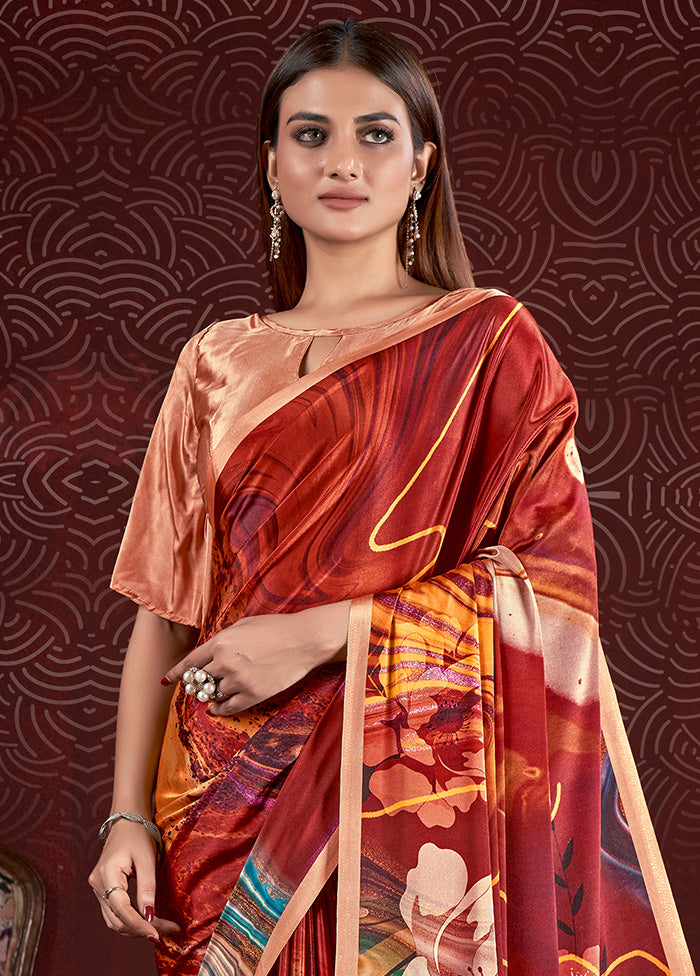 Burgundy Dupion Silk Saree With Blouse Piece - Indian Silk House Agencies