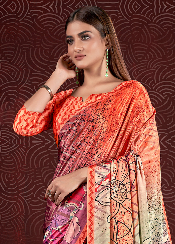 Orange Dupion Silk Saree With Blouse Piece - Indian Silk House Agencies