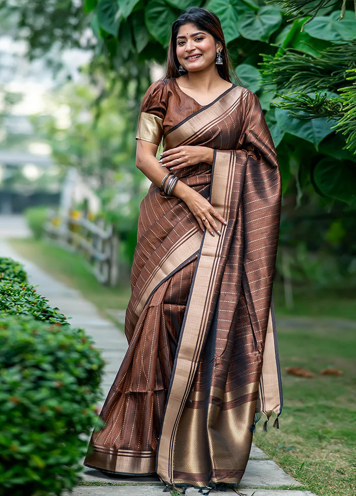 Brown Dupion Silk Saree With Blouse Piece - Indian Silk House Agencies