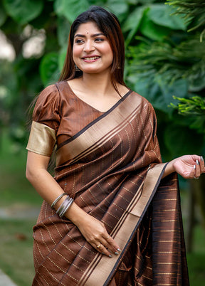 Brown Dupion Silk Saree With Blouse Piece - Indian Silk House Agencies