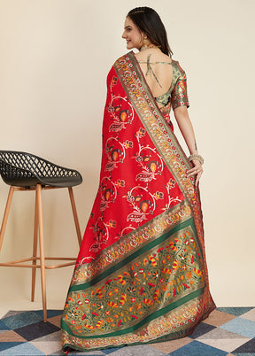 Red Dupion Silk Saree With Blouse Piece - Indian Silk House Agencies