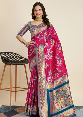 Pink Dupion Silk Saree With Blouse Piece - Indian Silk House Agencies