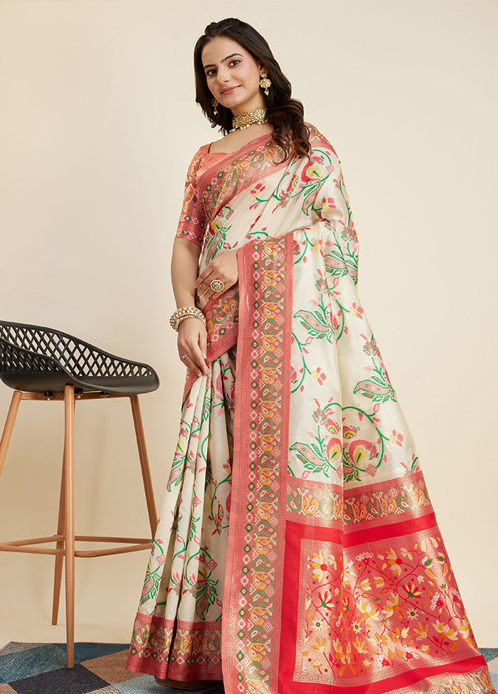 Cream Dupion Silk Saree With Blouse Piece - Indian Silk House Agencies