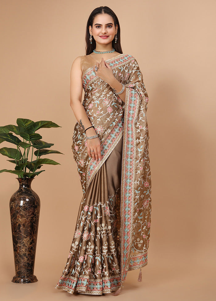 Beige Dupion Silk Saree With Blouse Piece - Indian Silk House Agencies
