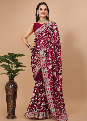 Maroon Dupion Silk Saree With Blouse Piece - Indian Silk House Agencies