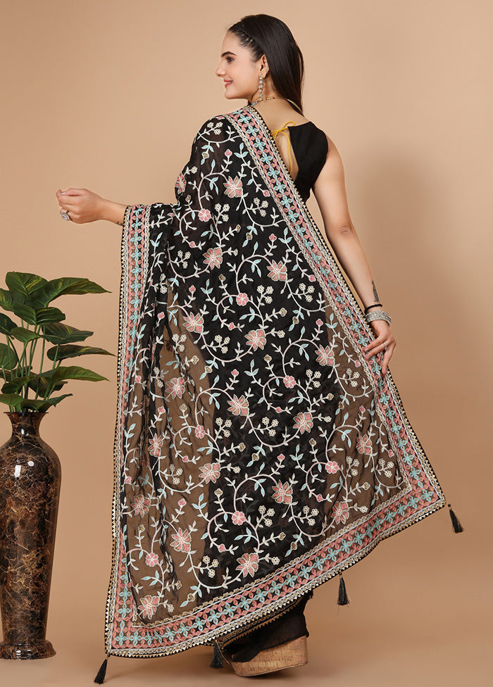 Black Dupion Silk Saree With Blouse Piece - Indian Silk House Agencies