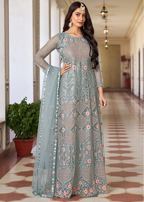 3 Pc Green Semi Stitched Net Suit Set - Indian Silk House Agencies