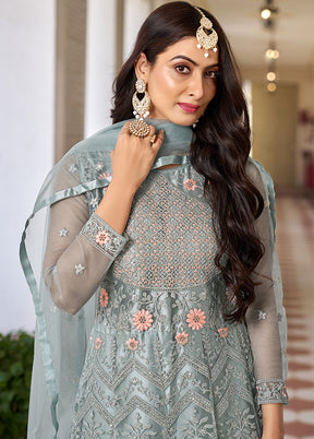 3 Pc Green Semi Stitched Net Suit Set - Indian Silk House Agencies