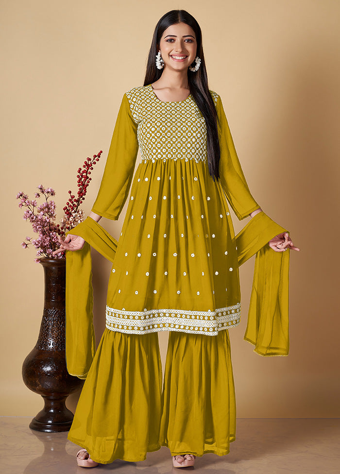 3 Pc Yellow Readymade Georgette Suit Set - Indian Silk House Agencies