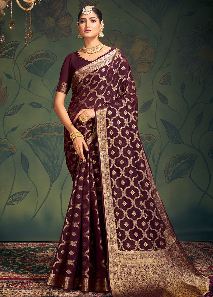 Coffee Georgette Saree With Blouse Piece - Indian Silk House Agencies