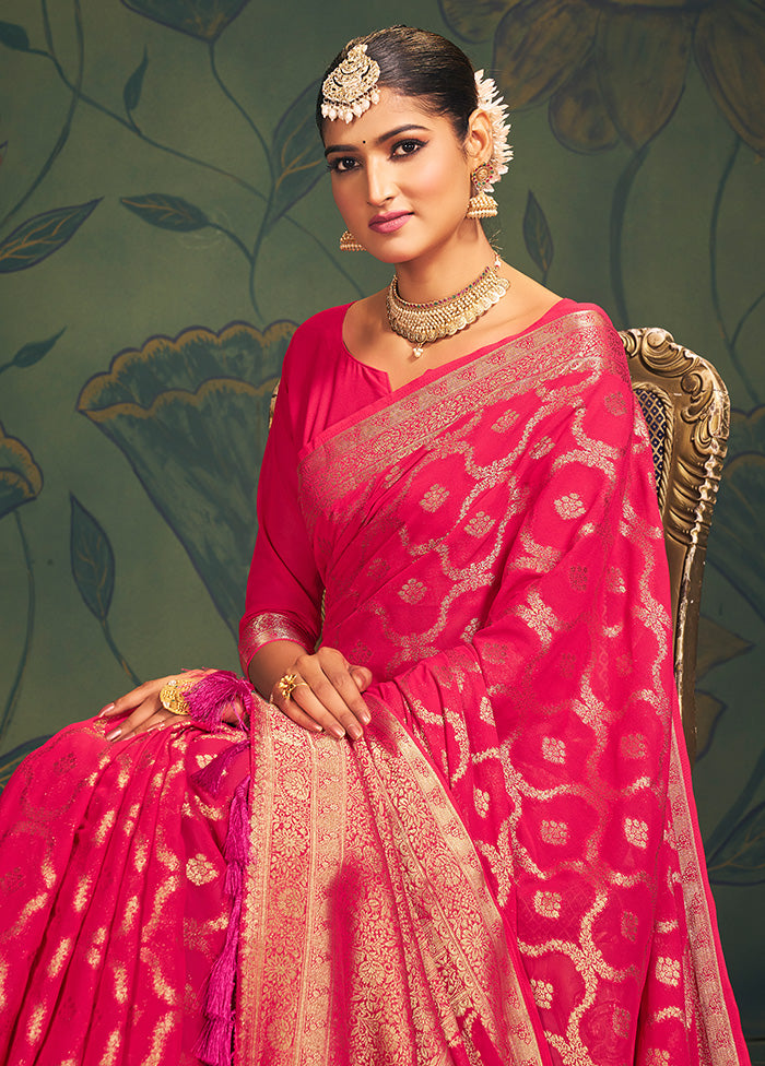 Pink Georgette Saree With Blouse Piece - Indian Silk House Agencies