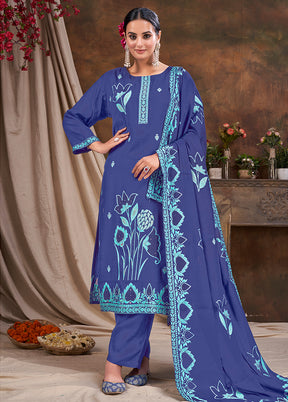 3 Pc Blue Readymade Viscose Suit Set - Indian Silk House Agencies