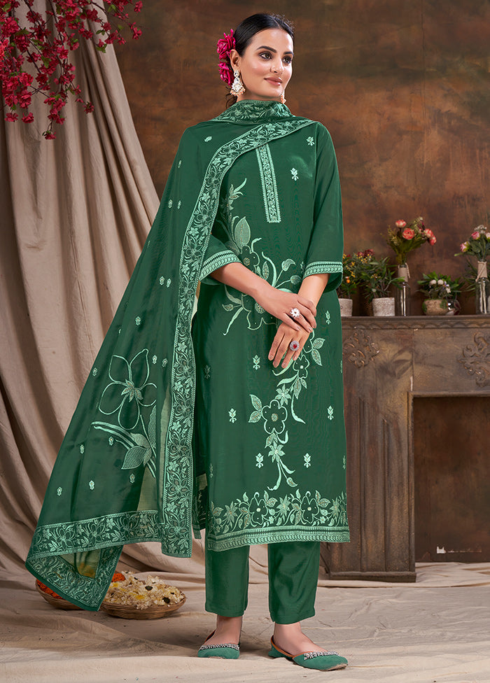 3 Pc Green Readymade Viscose Suit Set - Indian Silk House Agencies