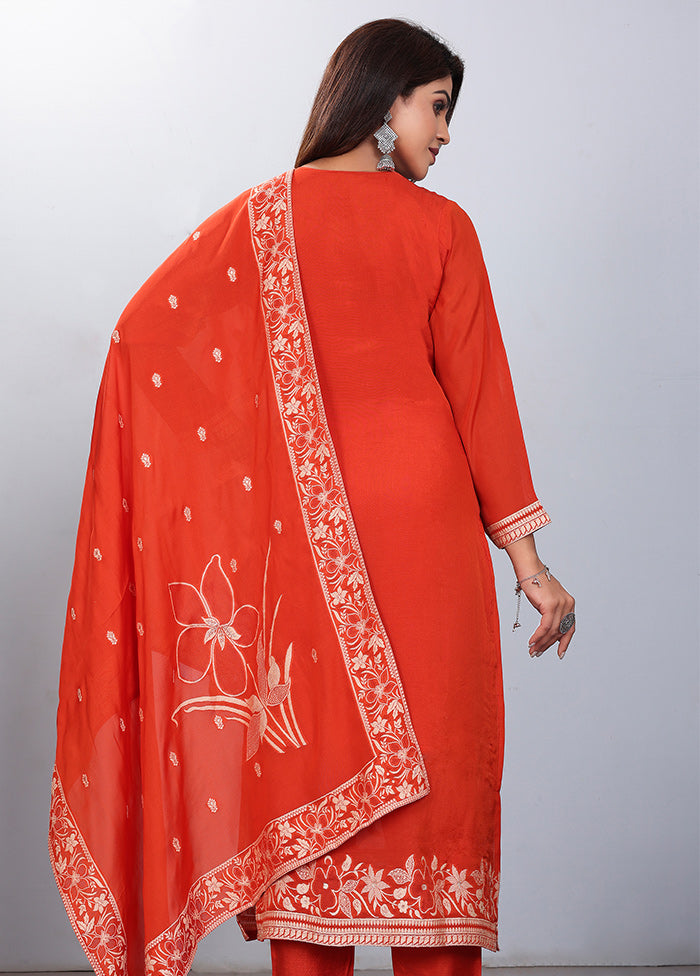 3 Pc Orange Readymade Viscose Suit Set - Indian Silk House Agencies