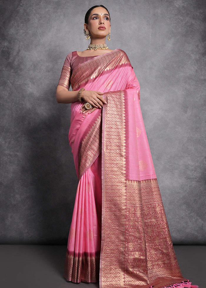 Pink Dupion Silk Saree With Blouse Piece - Indian Silk House Agencies