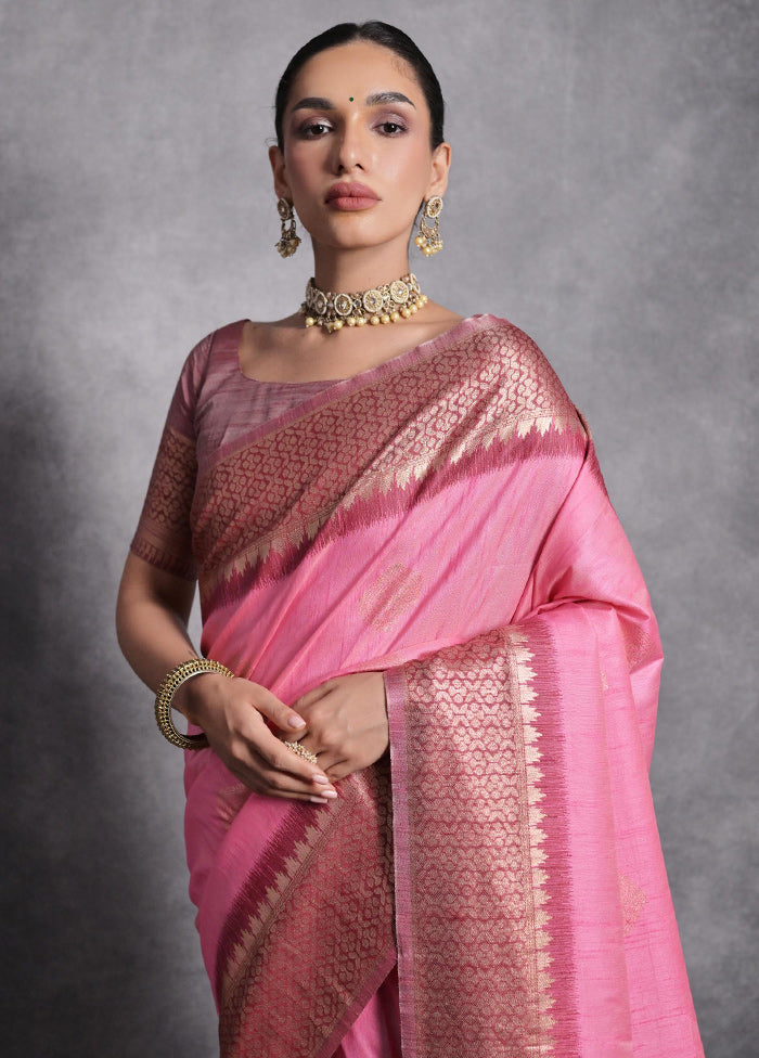 Pink Dupion Silk Saree With Blouse Piece - Indian Silk House Agencies