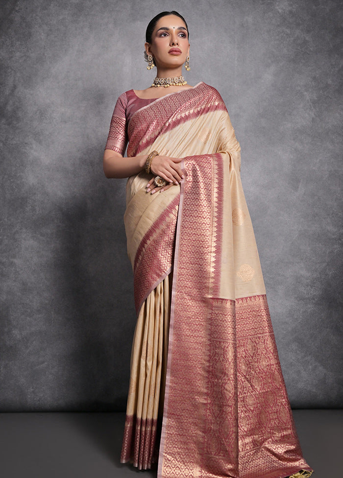 Beige Dupion Silk Saree With Blouse Piece - Indian Silk House Agencies