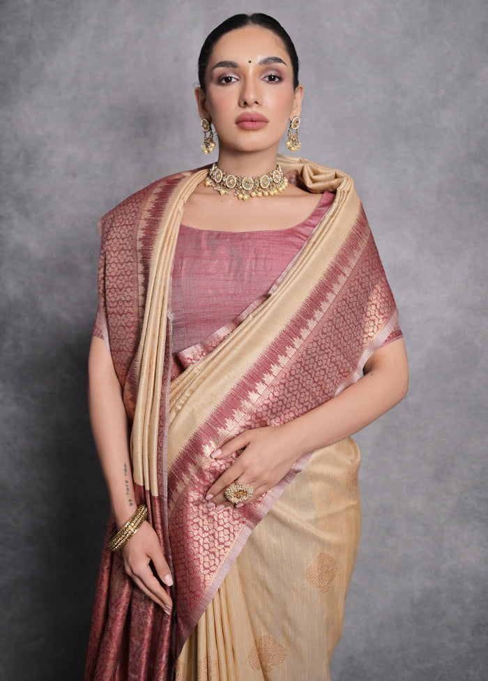 Beige Dupion Silk Saree With Blouse Piece - Indian Silk House Agencies