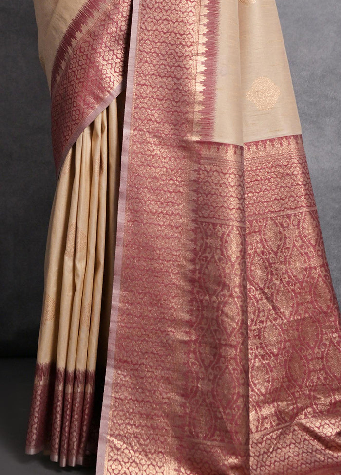 Beige Dupion Silk Saree With Blouse Piece - Indian Silk House Agencies