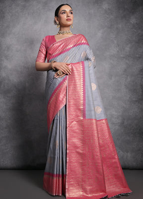 Grey Dupion Silk Saree With Blouse Piece - Indian Silk House Agencies