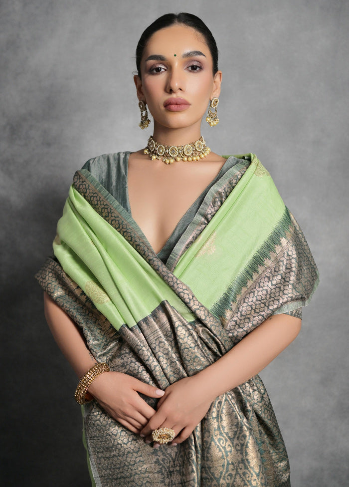 Pista Green Dupion Silk Saree With Blouse Piece - Indian Silk House Agencies
