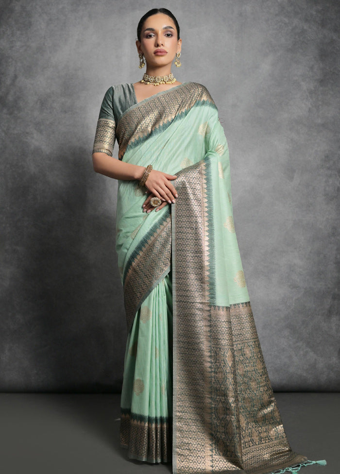 Sea Green Dupion Silk Saree With Blouse Piece - Indian Silk House Agencies