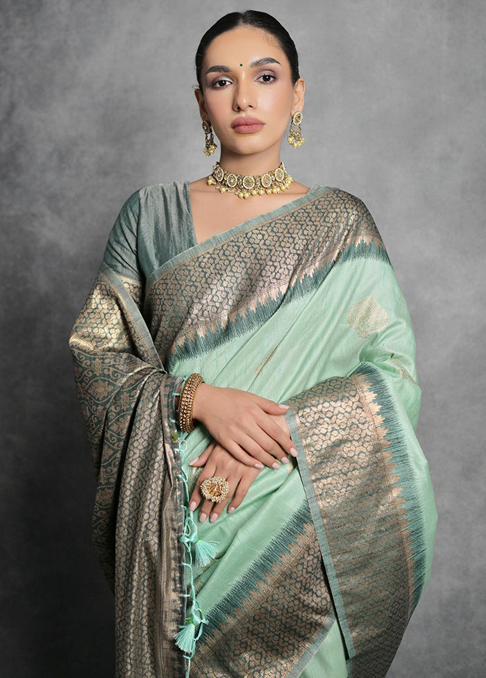 Sea Green Dupion Silk Saree With Blouse Piece - Indian Silk House Agencies