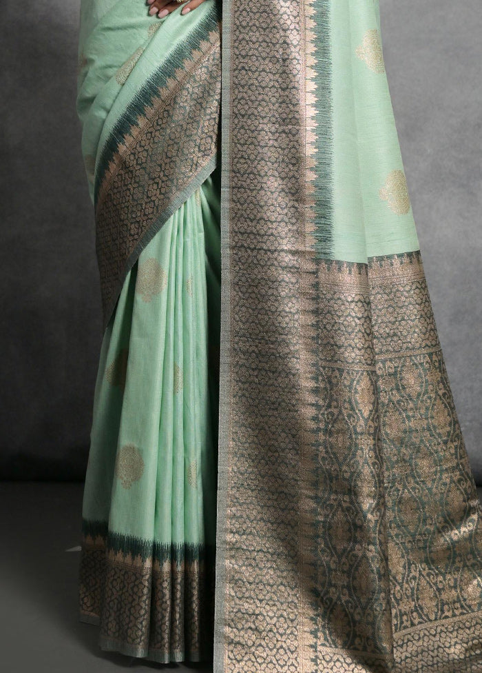 Sea Green Dupion Silk Saree With Blouse Piece - Indian Silk House Agencies